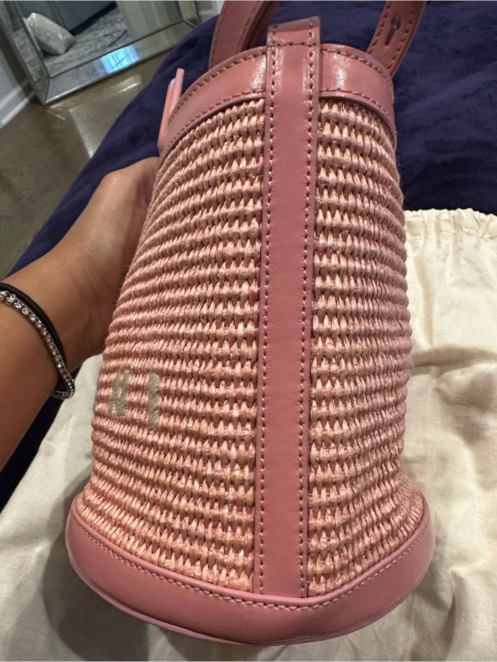Marni Pink Woven Bucket Tote with Leather Trim - Picture 10 of 15